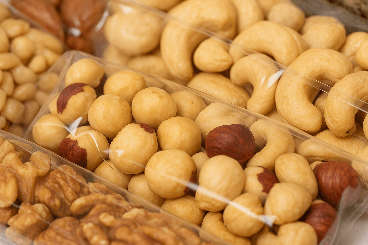mixed assortment of nuts vaccuum packaged
